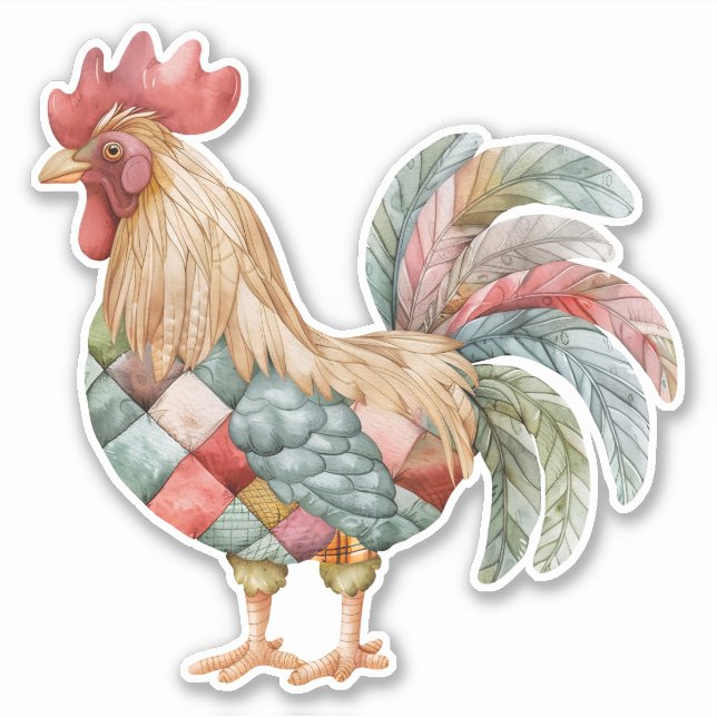Patchwork Rooster Sticker (Front)