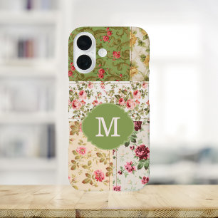 Patchwork Rose Custom Monogram iPhone 16 Case