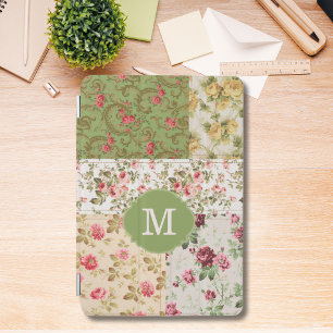 Patchwork Rose Custom Monogram iPad Mini Cover