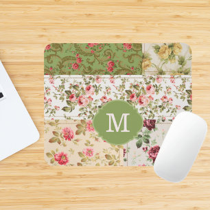 Patchwork Rose Custom Monogram Mouse Pad