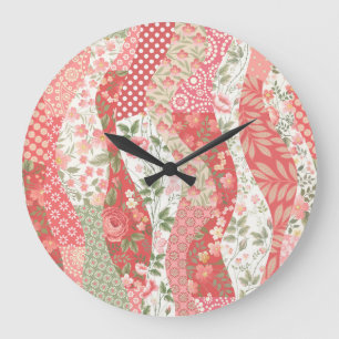 Patchwork roses: seamless pattern design. large clock