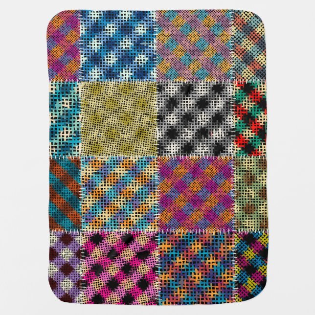 Patchwork Rough Canvas Squares Vintage Baby Blanket (Front)