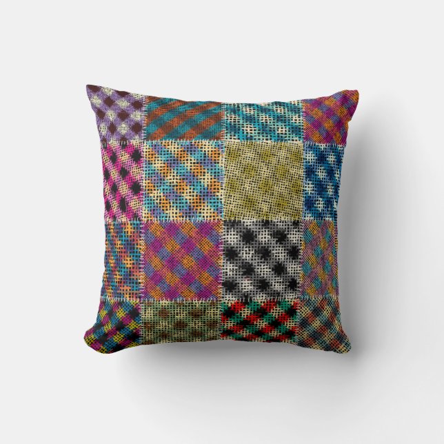 Patchwork Rough Canvas Squares Vintage Throw Pillow (Front)