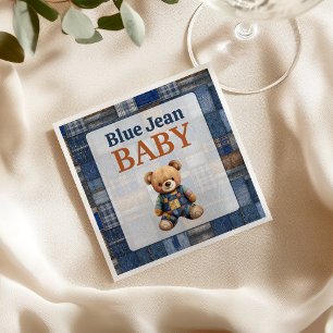 Patchwork Rustic Denim Bear Blue Jean Baby Shower Napkins