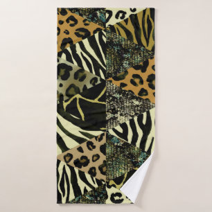 Patchwork Safari: Watercolor Animal Print. Bath Towel