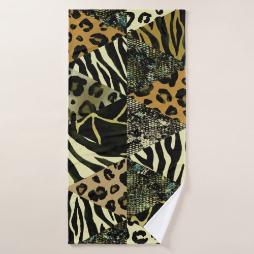 Patchwork Safari Watercolor Animal Print Bath Towel