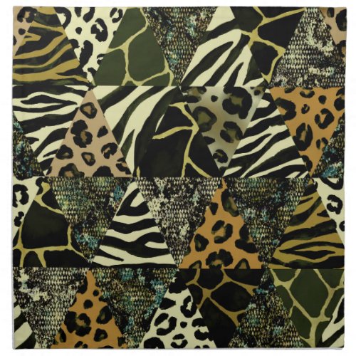 Patchwork Safari Watercolor Animal Print Cloth Napkin