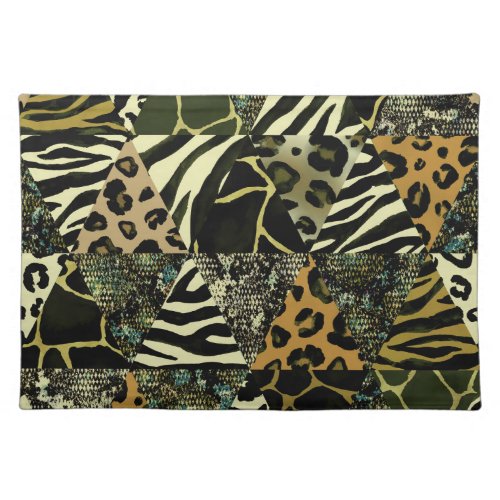 Patchwork Safari Watercolor Animal Print Cloth Placemat