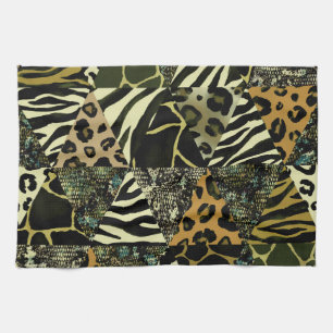 Patchwork Safari: Watercolor Animal Print. Kitchen Towel