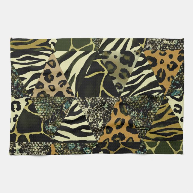 Patchwork Safari: Watercolor Animal Print. Kitchen Towel (Horizontal)