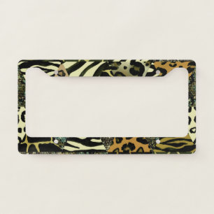Patchwork Safari: Watercolor Animal Print. License Plate Frame