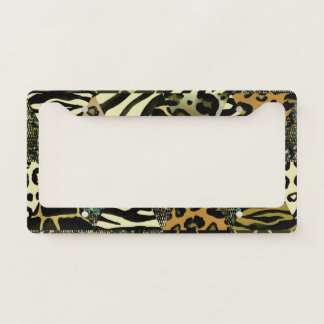 Patchwork Safari: Watercolor Animal Print. License Plate Frame