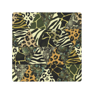 Patchwork Safari: Watercolor Animal Print. Metal Print