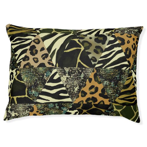 Patchwork Safari Watercolor Animal Print Pet Bed