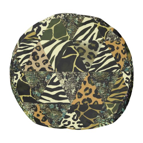 Patchwork Safari Watercolor Animal Print Pouf