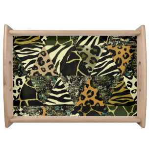Patchwork Safari: Watercolor Animal Print. Serving Tray