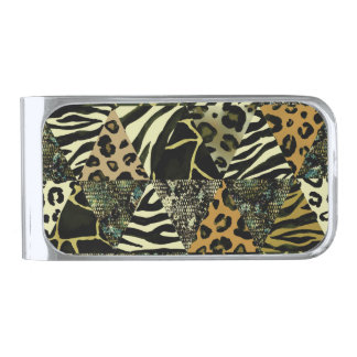 Patchwork Safari: Watercolor Animal Print. Silver Finish Money Clip