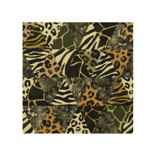 Patchwork Safari: Watercolor Animal Print. Wood Wall Art
