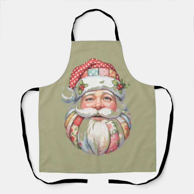 Patchwork Santa Claus Christmas Retro  Apron (Front)