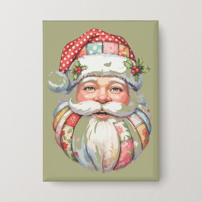 Patchwork Santa Claus Christmas Retro  Button (Front)