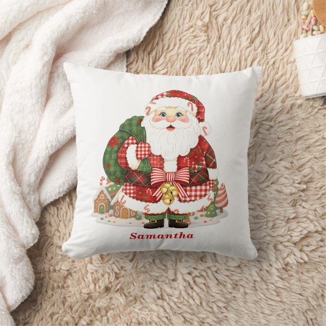 Patchwork Santa Claus Christmas Throw Pillow (Blanket)