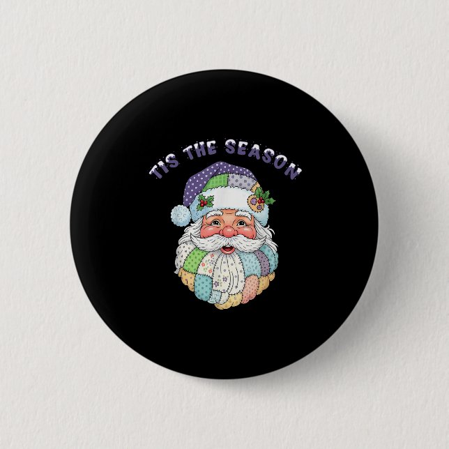 Patchwork Santa Claus Face Preppy Girly Christmas  Button (Front)