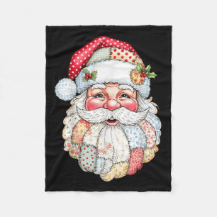 Patchwork Santa Claus Face Preppy Girly Christmas Fleece Blanket