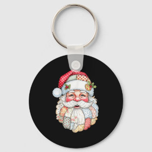 Patchwork Santa Claus Face Preppy Girly Christmas Keychain