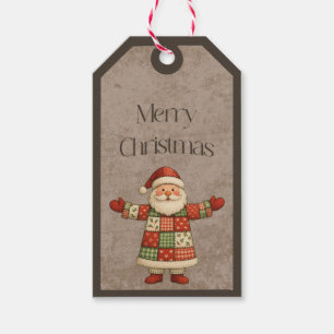 Patchwork Santa Claus in Christmas Colors Gift Tag