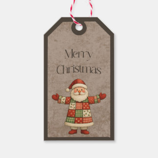 Patchwork Santa Claus in Christmas Colors Gift Tag