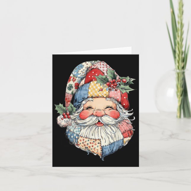 Patchwork Santa Claus Retro Christmas Funny Mens W Card (Front)