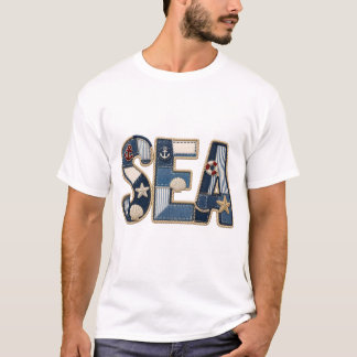 Patchwork Sea Quilted PNG Coastal Sewing Design T-Shirt