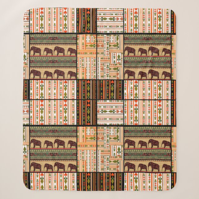 Patchwork seamless african ornamental pattern text sherpa blanket (Front)