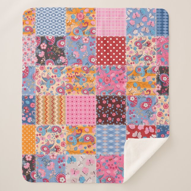 Patchwork seamless, cute fabric pattern. sherpa blanket (Front)