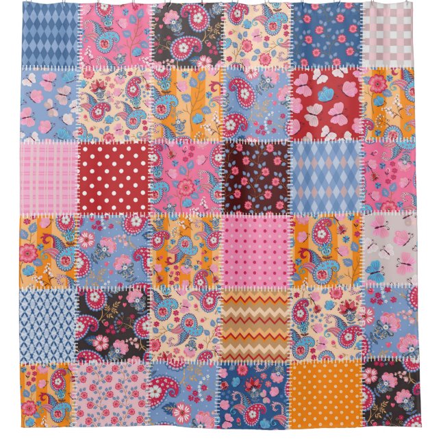 Patchwork seamless, cute fabric pattern. shower curtain (Front)