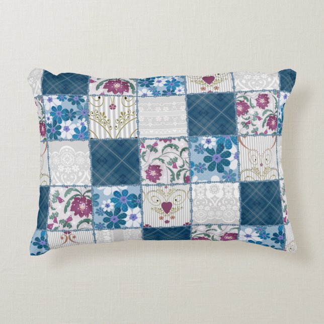 Patchwork seamless floral lace pattern background accent pillow (Front)
