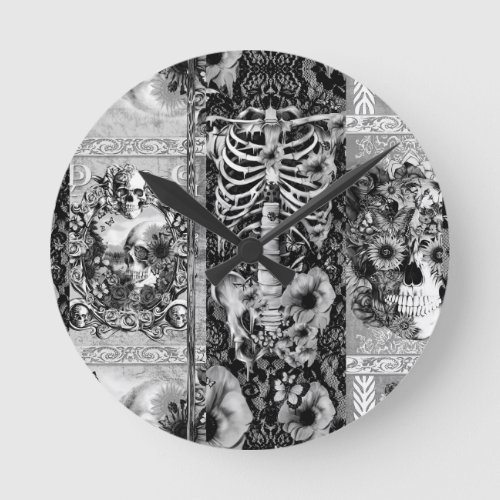 Patchwork skull collage round clock