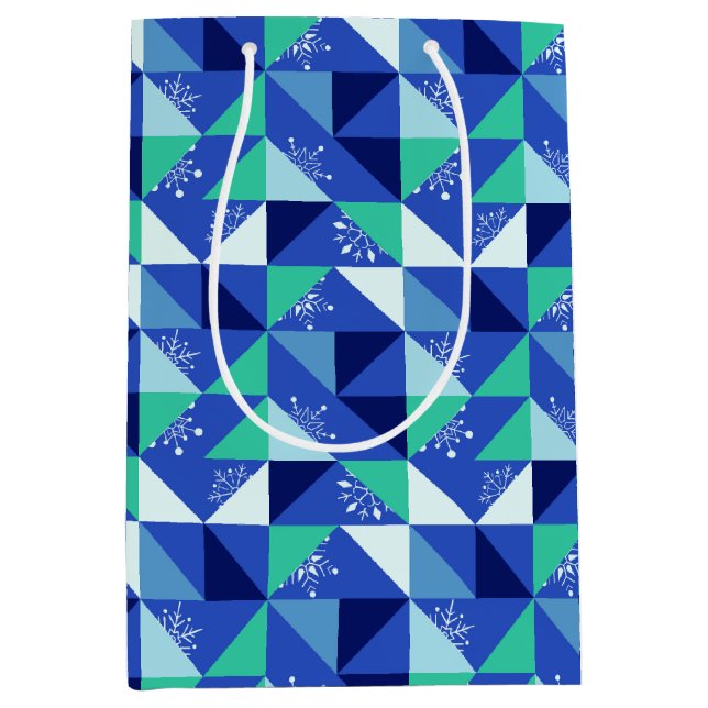Patchwork Snowflakes - Blue Background - Gift Bag (Front)