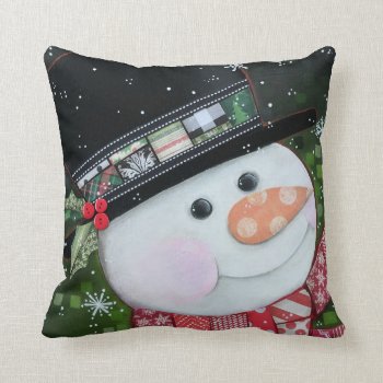 Patchwork Snowman 16"x16" Throw Pillow by JustBeeNMeBoutique at Zazzle