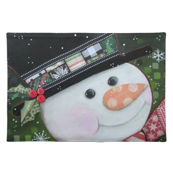 Patchwork Snowman Cloth Placemat by JustBeeNMeBoutique at Zazzle