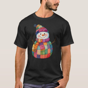 Patchwork Snowman Colorful Winter Christmas T-Shirt