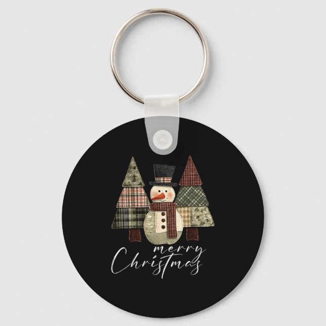 Patchwork Snowman,patchwork Christmas Tree Funny G Keychain (Front)