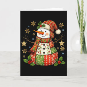 Patchwork Snowman Preppy Girly Christmas Xmas Holi Card