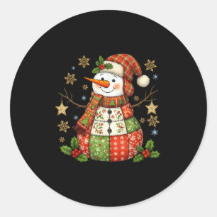 Patchwork Snowman Preppy Girly Christmas Xmas Holi Classic Round Sticker