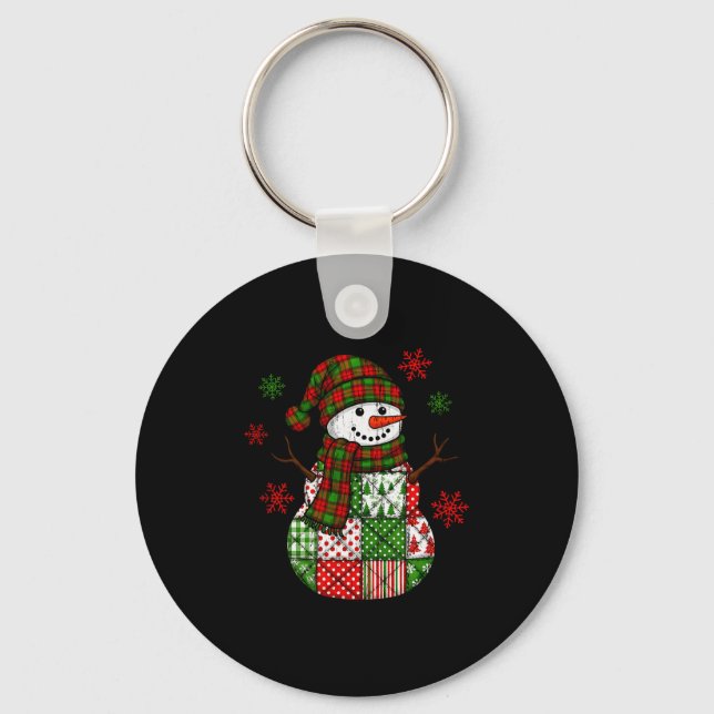Patchwork Snowman, Retro Funny Christmas  Keychain (Front)