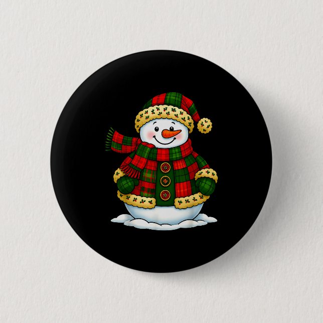 Patchwork Snowman Retro Funny Christmas Snowman Ho Button (Front)