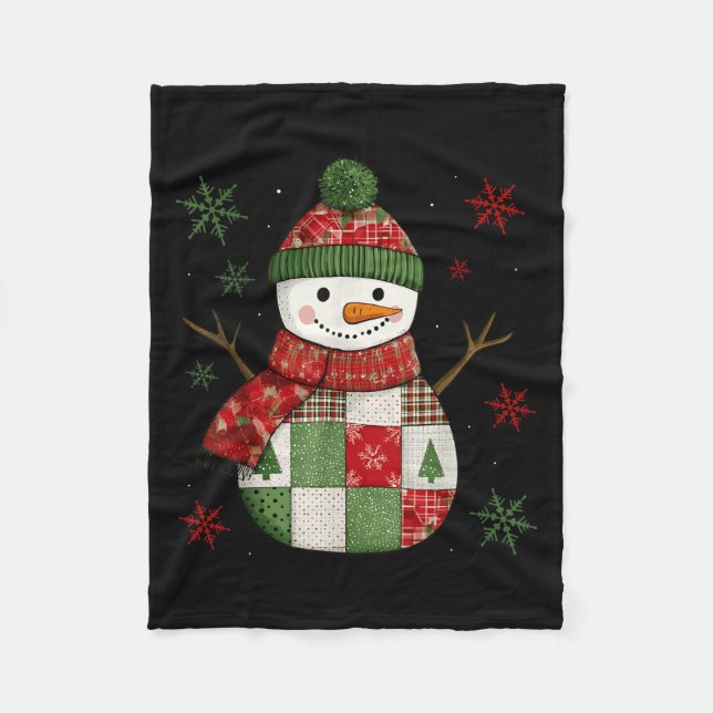 Patchwork Snowman Retro Funny Christmas Snowman Ho Fleece Blanket (Front)