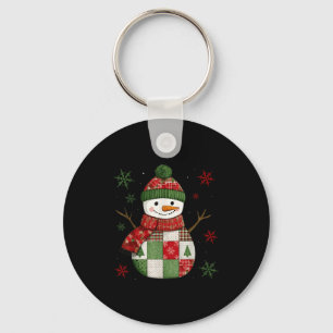 Patchwork Snowman Retro Funny Christmas Snowman Ho Keychain