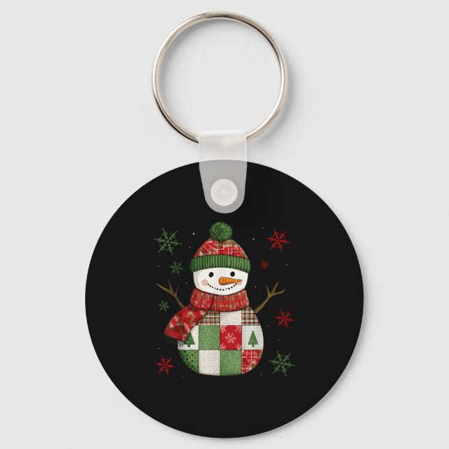 Patchwork Snowman Retro Funny Christmas Snowman Ho Keychain (Front)