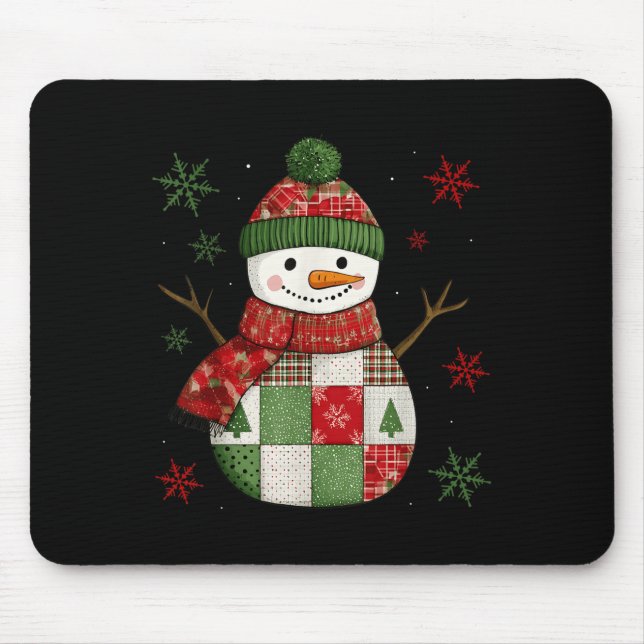 Patchwork Snowman Retro Funny Christmas Snowman Ho Mouse Pad (Front)